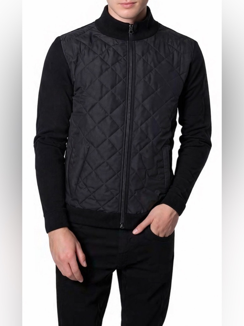 7 Diamonds Gatti Quilted Panel Lambswool  Jacket - Black - Men's Medium